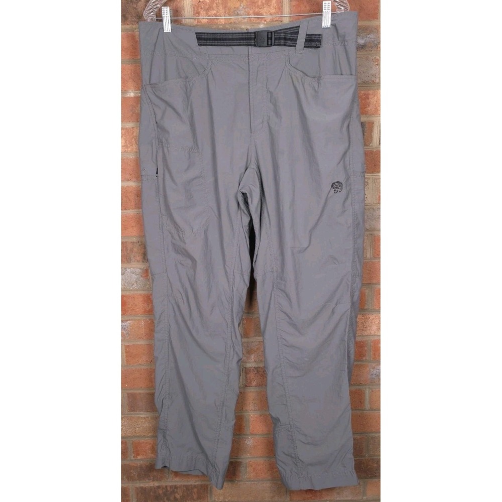 Mountain Hardwear Gray Nylon Belted Mens Large Hiking Outdoor Sports Pants 34x31